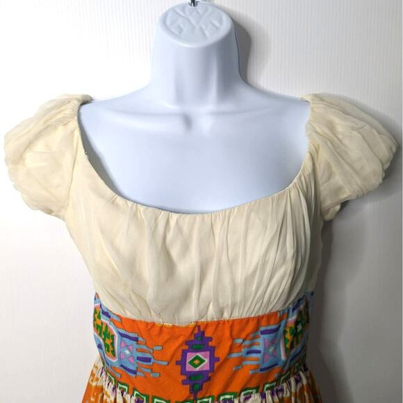 Vintage 60's 70's Empire Waist Maxi Dress Bold Graphic Print Chiffon Top - Picture 3 of 10